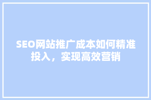 SEO网站推广成本如何精准投入，实现高效营销