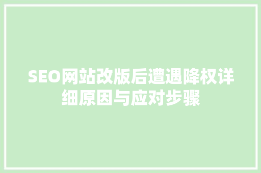 SEO网站改版后遭遇降权详细原因与应对步骤
