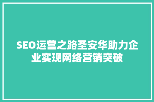 SEO运营之路圣安华助力企业实现网络营销突破