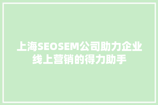 上海SEOSEM公司助力企业线上营销的得力助手