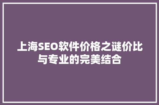 上海SEO软件价格之谜价比与专业的完美结合