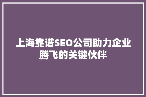 上海靠谱SEO公司助力企业腾飞的关键伙伴