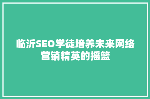 临沂SEO学徒培养未来网络营销精英的摇篮