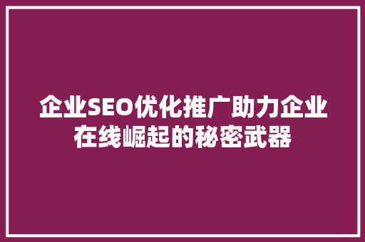 企业SEO优化推广助力企业在线崛起的秘密武器
