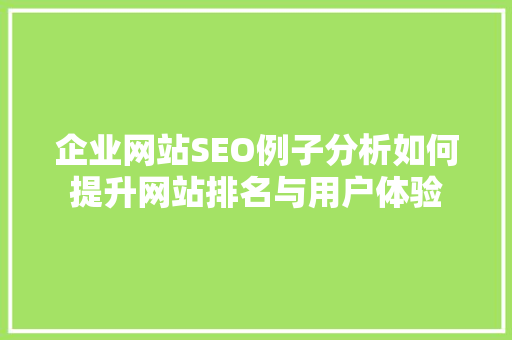 企业网站SEO例子分析如何提升网站排名与用户体验