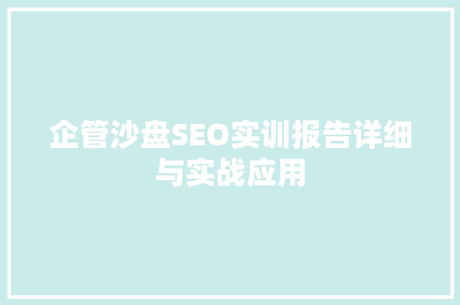 企管沙盘SEO实训报告详细与实战应用