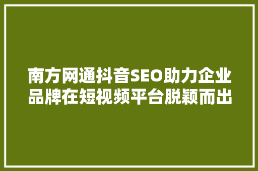 南方网通抖音SEO助力企业品牌在短视频平台脱颖而出  第1张