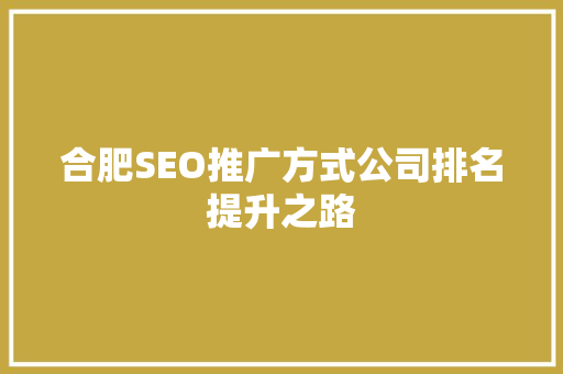 合肥SEO推广方式公司排名提升之路