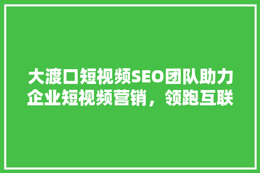 大渡口短视频SEO团队助力企业短视频营销，领跑互联网时代