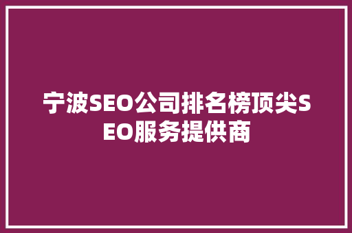 宁波SEO公司排名榜顶尖SEO服务提供商