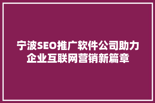 宁波SEO推广软件公司助力企业互联网营销新篇章