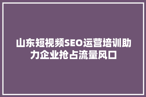山东短视频SEO运营培训助力企业抢占流量风口