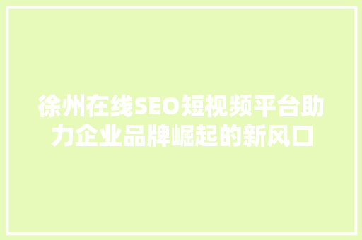 徐州在线SEO短视频平台助力企业品牌崛起的新风口