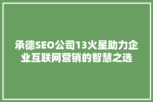 承德SEO公司13火星助力企业互联网营销的智慧之选