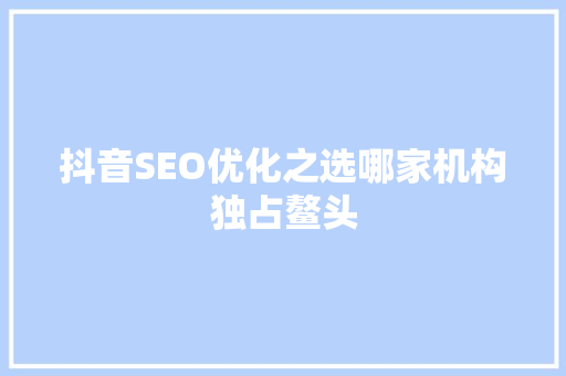 抖音SEO优化之选哪家机构独占鳌头