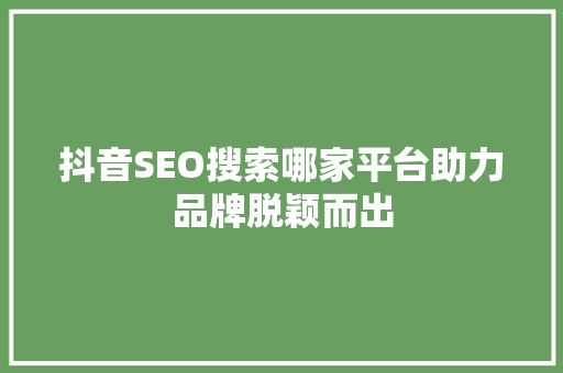抖音SEO搜索哪家平台助力品牌脱颖而出