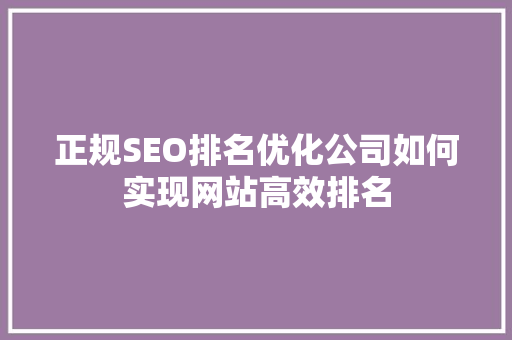 正规SEO排名优化公司如何实现网站高效排名
