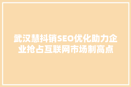 武汉慧抖销SEO优化助力企业抢占互联网市场制高点