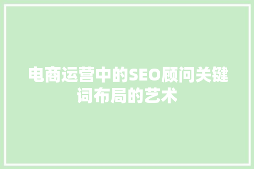 电商运营中的SEO顾问关键词布局的艺术