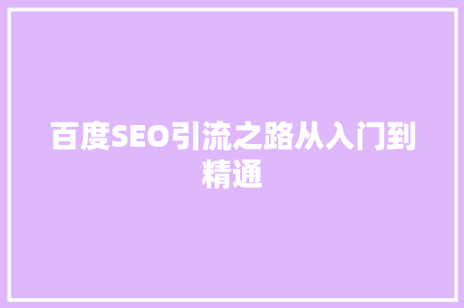 百度SEO引流之路从入门到精通