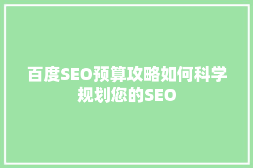 百度SEO预算攻略如何科学规划您的SEO