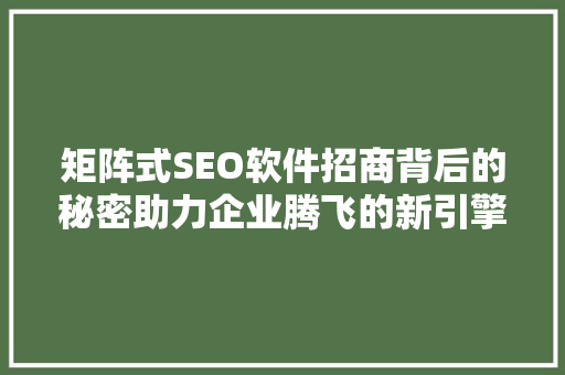 矩阵式SEO软件招商背后的秘密助力企业腾飞的新引擎