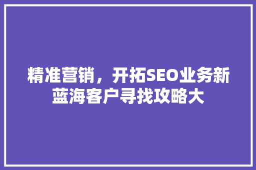 精准营销，开拓SEO业务新蓝海客户寻找攻略大