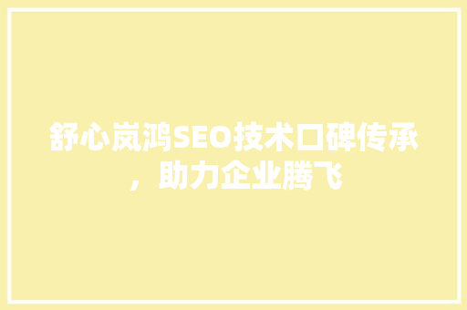 舒心岚鸿SEO技术口碑传承，助力企业腾飞