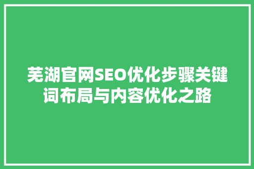 芜湖官网SEO优化步骤关键词布局与内容优化之路