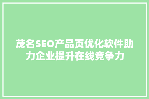 茂名SEO产品页优化软件助力企业提升在线竞争力