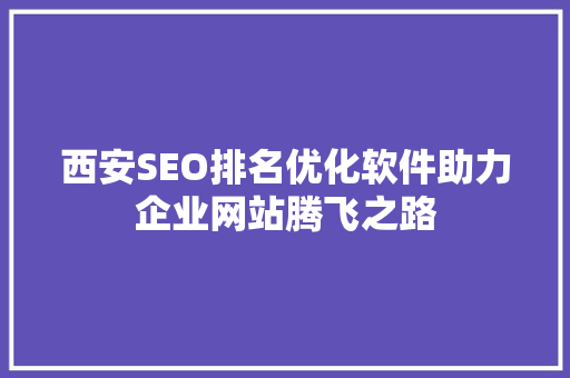 西安SEO排名优化软件助力企业网站腾飞之路