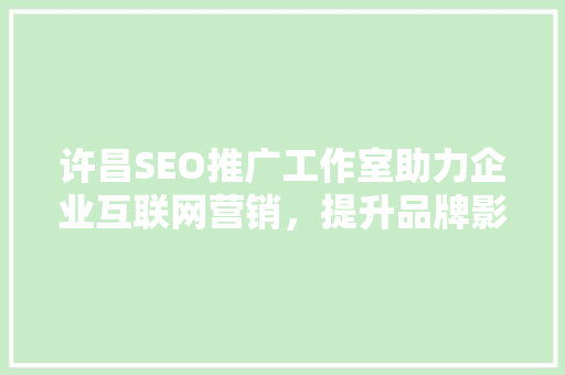 许昌SEO推广工作室助力企业互联网营销，提升品牌影响力