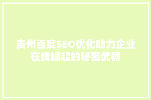 贵州百度SEO优化助力企业在线崛起的秘密武器
