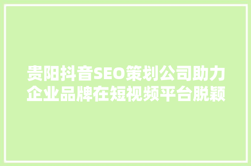 贵阳抖音SEO策划公司助力企业品牌在短视频平台脱颖而出