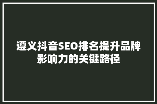 遵义抖音SEO排名提升品牌影响力的关键路径