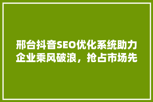 邢台抖音SEO优化系统助力企业乘风破浪，抢占市场先机