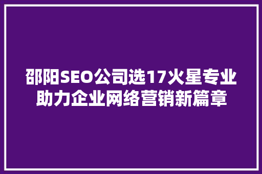 邵阳SEO公司选17火星专业助力企业网络营销新篇章