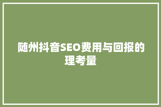 随州抖音SEO费用与回报的理考量