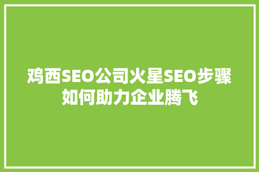 鸡西SEO公司火星SEO步骤如何助力企业腾飞