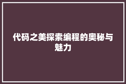 代码之美探索编程的奥秘与魅力