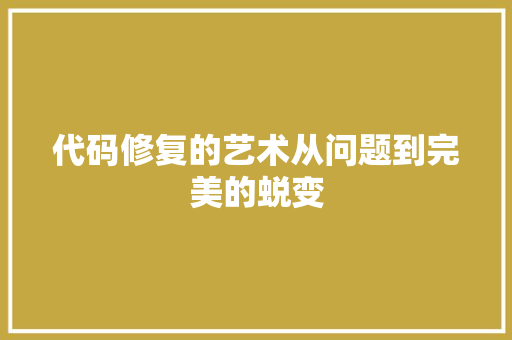 代码修复的艺术从问题到完美的蜕变
