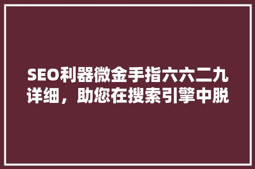 SEO利器微金手指六六二九详细，助您在搜索引擎中脱颖而出