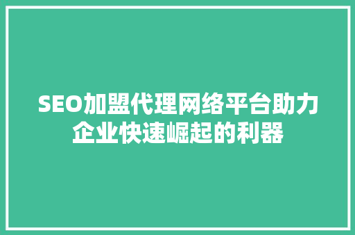 SEO加盟代理网络平台助力企业快速崛起的利器
