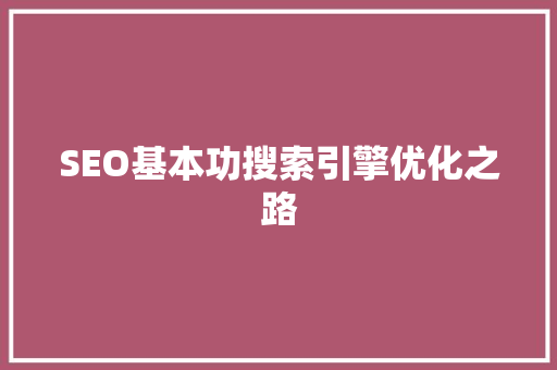 SEO基本功搜索引擎优化之路