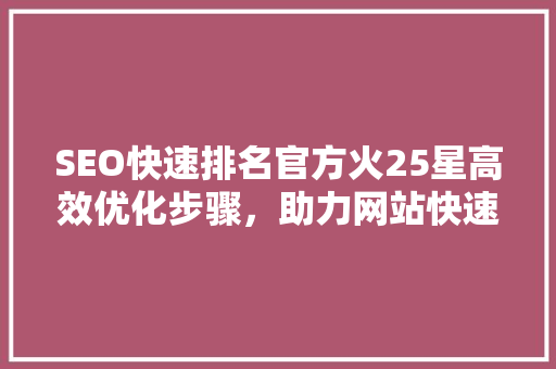 SEO快速排名官方火25星高效优化步骤，助力网站快速崛起