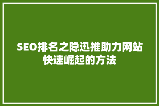 SEO排名之隐迅推助力网站快速崛起的方法  第1张