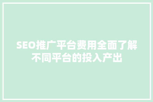 SEO推广平台费用全面了解不同平台的投入产出