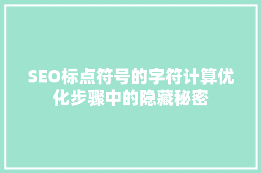 SEO标点符号的字符计算优化步骤中的隐藏秘密