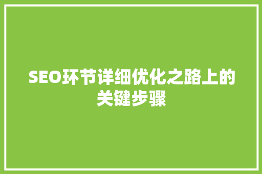 SEO环节详细优化之路上的关键步骤