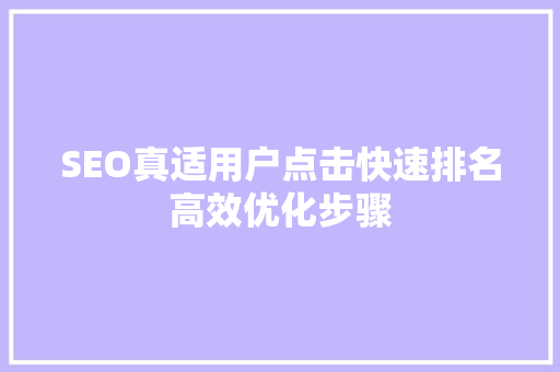 SEO真适用户点击快速排名高效优化步骤